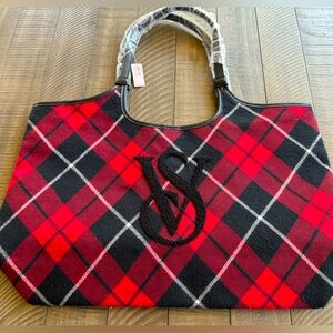 Victoria's Secret Plaid Weekender Tote Bag - Travel Bag Red/Black/Flannel (NWT)